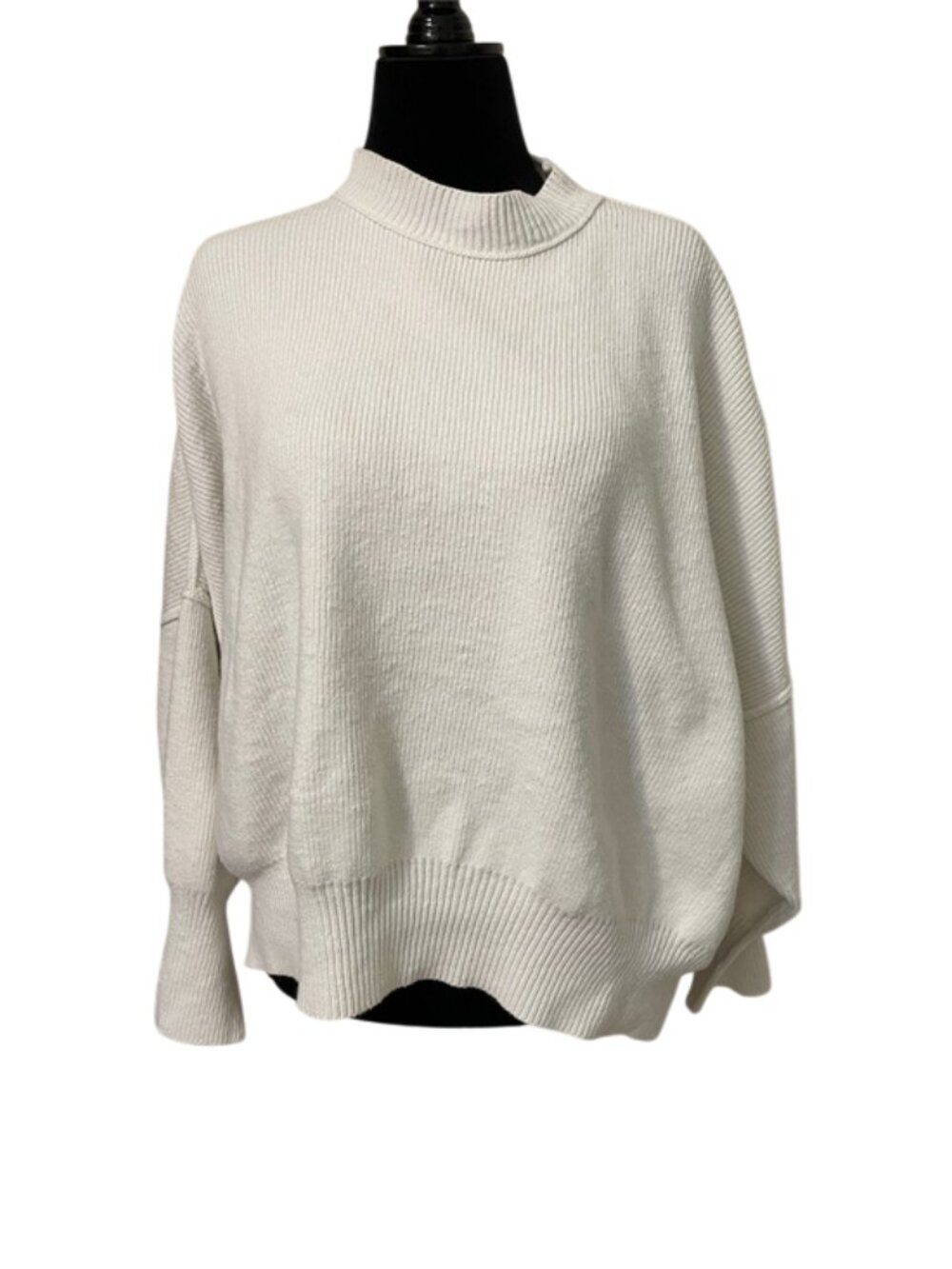 Free People Sweater Small White Knit Slouchy Oversized Mock Neck Pullover